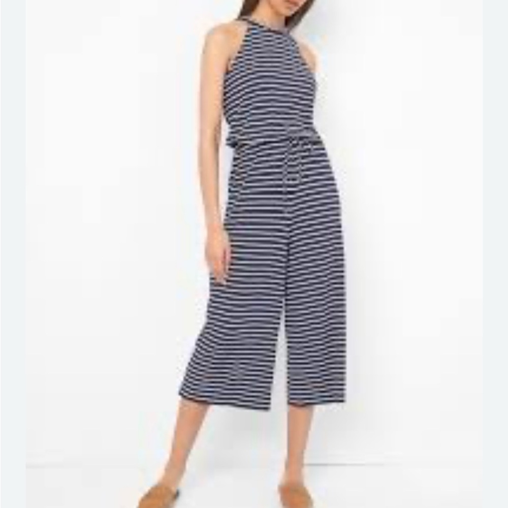 GAP Women’s Navy and‎ White Striped Halter Jumpsuit Size Large
